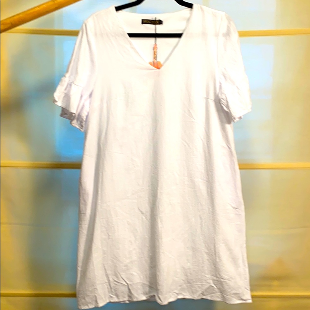 White shift dress